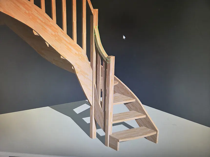 Détail du plan 3D d’un escalier avant fabrication